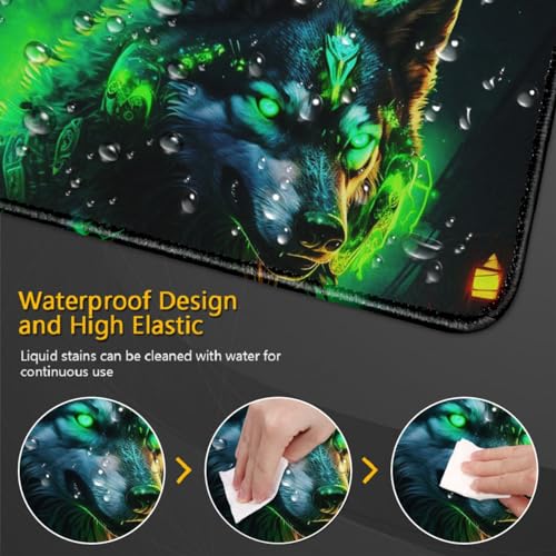 Tastatur Mäusepad, Wolf, XXL, großes Mauspad für den Schreibtisch (90 x 40 x 0,3 cm), Übergröße, Gaming Mauspad, rutschfeste auf Gummibasis für Gaming, Büro und Zuhause Bild 3