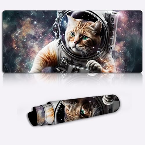 Gaming Mauspad/Matte, Astronautenkatze im Weltraum, XXL großes Mauspad (90 x 40 x 0,3 cm), großes Mauspad für Laser/optische Mäuse Bild 1