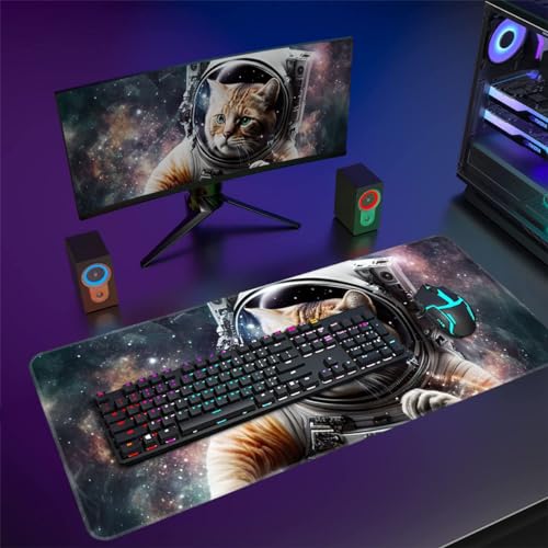 Gaming Mauspad/Matte, Astronautenkatze im Weltraum, XXL großes Mauspad (90 x 40 x 0,3 cm), großes Mauspad für Laser/optische Mäuse Bild 2