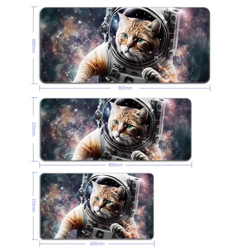 Gaming Mauspad/Matte, Astronautenkatze im Weltraum, XXL großes Mauspad (90 x 40 x 0,3 cm), großes Mauspad für Laser/optische Mäuse Bild 4