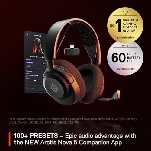 SteelSeries Arctis Nova 5 Wireless Multi-System Gaming Headset — Neodym-Magnettreiber — 100+ Audio-Voreinstellungen — 60 HR Akku — 2,4 GHz oder BT — ClearCast Gen2.X Mikrofon — PC, PS5, PS4, Switch, Bild 2