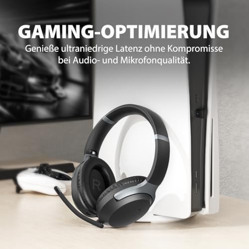 Avantalk Aria Pro 3 – Bluetooth-Headset mit abnehmbares Noise Cancelling Mikrofon für die Arbeit - 20 ms geringe Latenz, Dual-Verbindung (PC + Handy), USB-C-Dongle - für PS5-Gaming, Meetings & Musik Bild 6