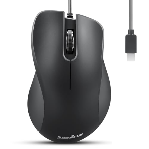 Perixx PERIMICE-221C Kabelgebundene Ergonomische Maus mit USB Typ-C Anschluss - 1,5 Meter Kabel - Optisches 1000 DPI Design - Schwarz Bild 1
