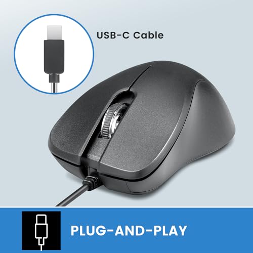 Perixx PERIMICE-221C Kabelgebundene Ergonomische Maus mit USB Typ-C Anschluss - 1,5 Meter Kabel - Optisches 1000 DPI Design - Schwarz Bild 2