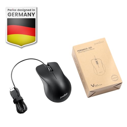 Perixx PERIMICE-221U Kabelgebundene Ergonomische USB-Maus - Optisches Design mit 1000 DPI - 1,5 Meter Kabel - Schwarz Bild 6