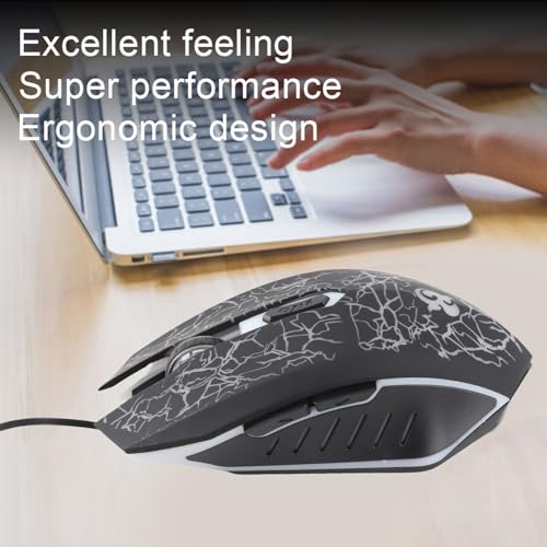 KIMISS A70 Professionelle Kabelgebundene Gaming-Maus, Gaming-Mäuse, 6 Tasten, Ergonomische LED-USB-Gamer-Universal-Optik mit Bunter Atemlichttaste, DPI 800 2000, PC, Schwarz für Bild 2