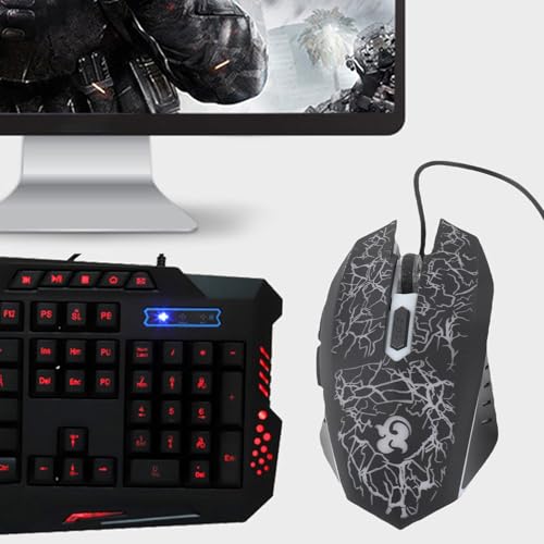 KIMISS A70 Professionelle Kabelgebundene Gaming-Maus, Gaming-Mäuse, 6 Tasten, Ergonomische LED-USB-Gamer-Universal-Optik mit Bunter Atemlichttaste, DPI 800 2000, PC, Schwarz für Bild 3
