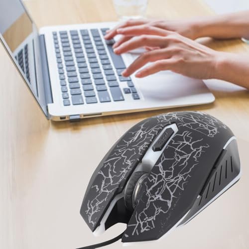 KIMISS A70 Professionelle Kabelgebundene Gaming-Maus, Gaming-Mäuse, 6 Tasten, Ergonomische LED-USB-Gamer-Universal-Optik mit Bunter Atemlichttaste, DPI 800 2000, PC, Schwarz für Bild 6