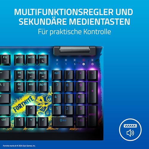Razer BlackWidow V4 X - Fortnite Edition Mechanische Gaming-Tastatur mit RGB (Yellow Switches, 6 eigene Makro-Tasten, Doubleshot-ABS-Tastenkappen) QWERTY US-Layout | Fortnite Bild 5