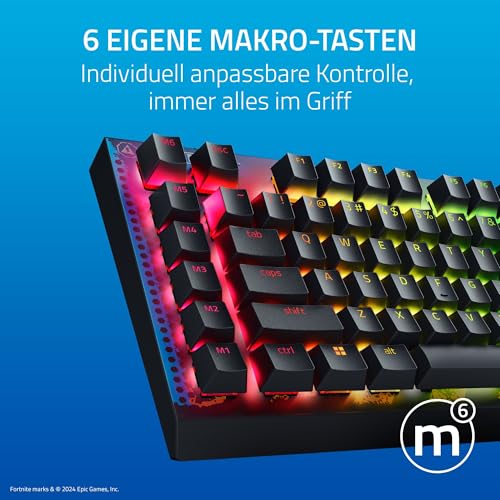 Razer BlackWidow V4 X - Fortnite Edition Mechanische Gaming-Tastatur mit RGB (Yellow Switches, 6 eigene Makro-Tasten, Doubleshot-ABS-Tastenkappen) QWERTZ DE-Layout | Fortnite Bild 4