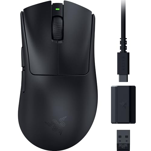 Razer DeathAdder V3 HyperSpeed - Ultra leichte kabellose ergonomische E-Sport Gaming-Maus mit 26K DPI (55g leicht, Soft-Touch-Beschichtung, 100 Stunden Laufzeit, HyperSpeed mit 8K Hz) Schwarz Bild 1