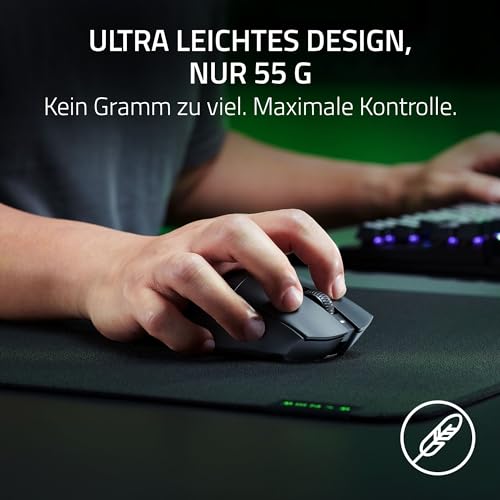 Razer DeathAdder V3 HyperSpeed - Ultra leichte kabellose ergonomische E-Sport Gaming-Maus mit 26K DPI (55g leicht, Soft-Touch-Beschichtung, 100 Stunden Laufzeit, HyperSpeed mit 8K Hz) Schwarz Bild 2