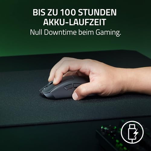 Razer DeathAdder V3 HyperSpeed - Ultra leichte kabellose ergonomische E-Sport Gaming-Maus mit 26K DPI (55g leicht, Soft-Touch-Beschichtung, 100 Stunden Laufzeit, HyperSpeed mit 8K Hz) Schwarz Bild 4