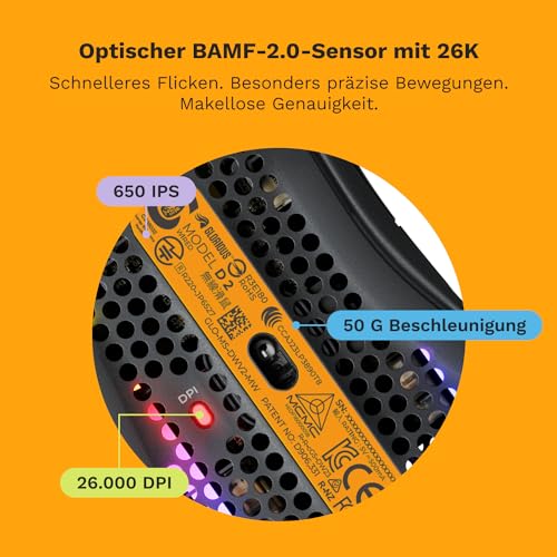 GLORIOUS Gaming Model D 2 Wired Gaming Mouse - ergonomische, superleicht 58g, 26K optischer Sensor, 6 programmierbare Tasten, 80-Millionen-Klicks-Lebensdauer, FPS, MMO, MOBA - Mattschwarz Bild 6