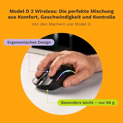GLORIOUS Gaming Model D 2 Wireless Gaming Mouse - superleicht 66g, bis zu 210h Batterie, 26K Opt. Sensor, 6 Program. Tasten, 80 Millionen Klicks, FPS, MMO, MOBA - Mattschwarz Bild 2