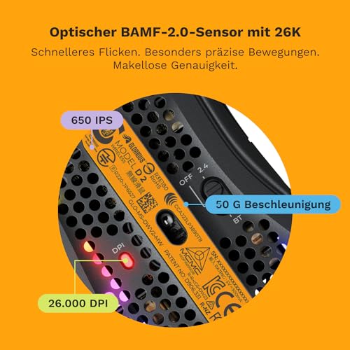 GLORIOUS Gaming Model D 2 Wireless Gaming Mouse - superleicht 66g, bis zu 210h Batterie, 26K Opt. Sensor, 6 Program. Tasten, 80 Millionen Klicks, FPS, MMO, MOBA - Mattschwarz Bild 6