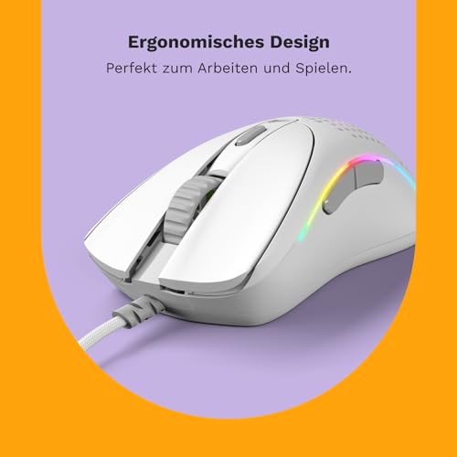 GLORIOUS Gaming Model D 2 Wired Gaming Mouse - ergonomische, superleicht 58g, 26K optischer Sensor, 6 programmierbare Tasten, 80-Millionen-Klicks-Lebensdauer, FPS, MMO, MOBA - Mattweiß Bild 3
