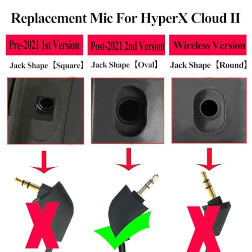 Mikrofon Ersatz für Kingston HyperX Cloud, Cloud X Cloud Core, Post-2021 2nd Version Cloud II Cloud 2 Cloud Pro Silver Verkabelt Gaming Headsets, 3,5mm,Jack Shape【Oval】 Bild 3