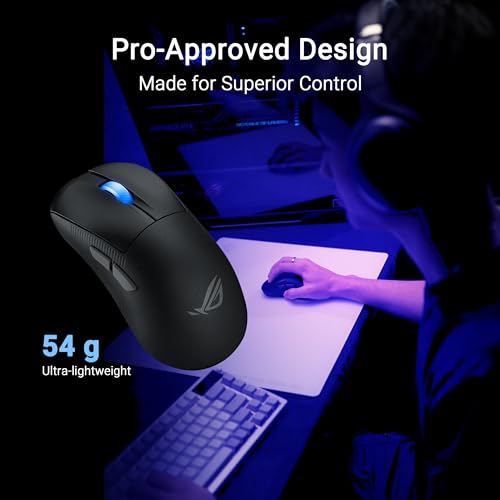 ASUS ROG Keris II Ace Kabellose Gaming-Maus, 54 g leicht, AimPoint Pro 42K optischer Sensor, optische Mikroschalter, SpeedNova Wireless, ROG Polling Rate Booster, Esports & FPS-Gaming, Schwarz Bild 3