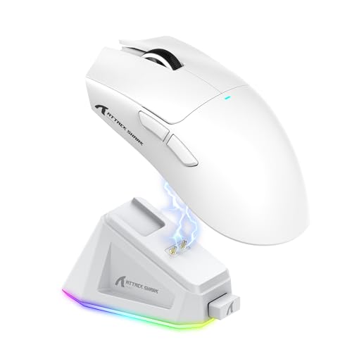 ATTACK SHARK X11 Gaming Mouse mit Magnetic Charging Dock, PixArt PAW3311 Gaming Sensor, BT/2.4G Wireless/Wired Gaming Mouse, 22000 DPI, Office Mice Gamer Mice Mice for Win11/Xbox/PS/Mac (White) Bild 1