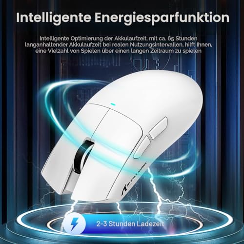 ATTACK SHARK X11 Gaming Mouse mit Magnetic Charging Dock, PixArt PAW3311 Gaming Sensor, BT/2.4G Wireless/Wired Gaming Mouse, 22000 DPI, Office Mice Gamer Mice Mice for Win11/Xbox/PS/Mac (White) Bild 5