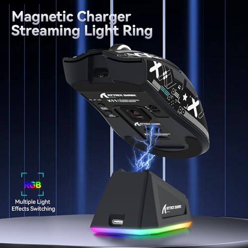 ATTACK SHARK X11 Gaming-Maus mit magnetischer Ladestation, PixArt PAW3311, BT/2.4G kabellos/kabelgebunden, 22000 DPI für Win11/Xbox/PS/Mac (schwarz) Bild 4