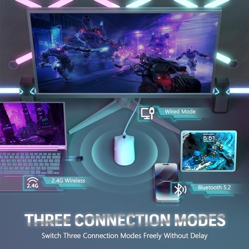 LexonElec x Attack Shark X11 Kabellose Gaming-Maus mit RGB Magnetische Ladestation, PixArt PAW3311-Sensor, Ultraleichte 59g Schwere Tri-Mode-Gaming-Maus, Wired/2,4 G/BT, 22 K DPI-White Bild 3