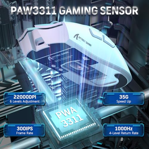 LexonElec x Attack Shark X11 Kabellose Gaming-Maus mit RGB Magnetische Ladestation, PixArt PAW3311-Sensor, Ultraleichte 59g Schwere Tri-Mode-Gaming-Maus, Wired/2,4 G/BT, 22 K DPI-White Bild 5