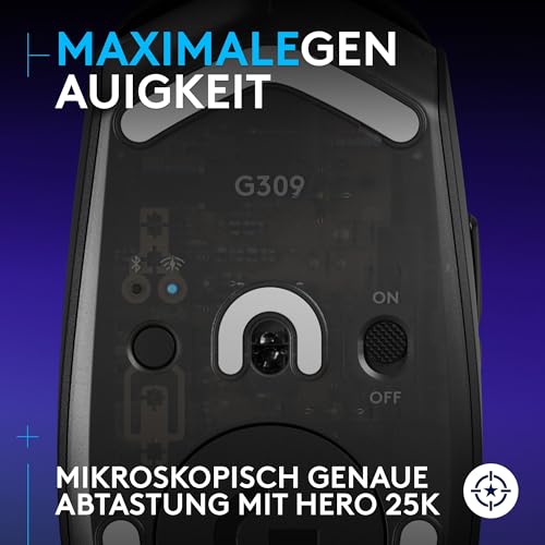 Logitech G G309 LIGHTSPEED kabellose Gaming-Maus, leicht, LIGHTFORCE-Hybridschalter, HERO 25K-Sensor, über 300 Stunden Akkulaufzeit mit AA-Batterie, 6 programmierbare Tasten, PC und Mac - Schwarz Bild 4
