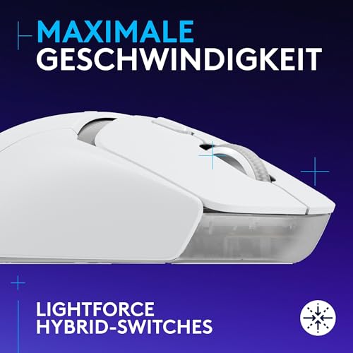 Logitech G G309 LIGHTSPEED kabellose Gaming-Maus, leicht, LIGHTFORCE-Hybridschalter, HERO 25K-Sensor, über 300 Stunden Akkulaufzeit mit AA-Batterie, 6 programmierbare Tasten, PC und Mac - Weiß Bild 2