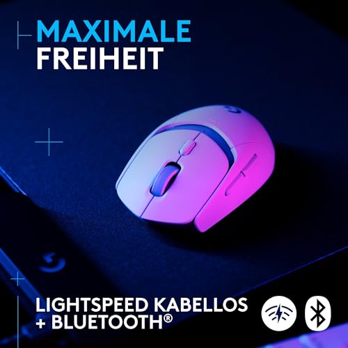 Logitech G G309 LIGHTSPEED kabellose Gaming-Maus, leicht, LIGHTFORCE-Hybridschalter, HERO 25K-Sensor, über 300 Stunden Akkulaufzeit mit AA-Batterie, 6 programmierbare Tasten, PC und Mac - Weiß Bild 3