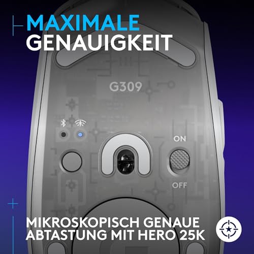 Logitech G G309 LIGHTSPEED kabellose Gaming-Maus, leicht, LIGHTFORCE-Hybridschalter, HERO 25K-Sensor, über 300 Stunden Akkulaufzeit mit AA-Batterie, 6 programmierbare Tasten, PC und Mac - Weiß Bild 4