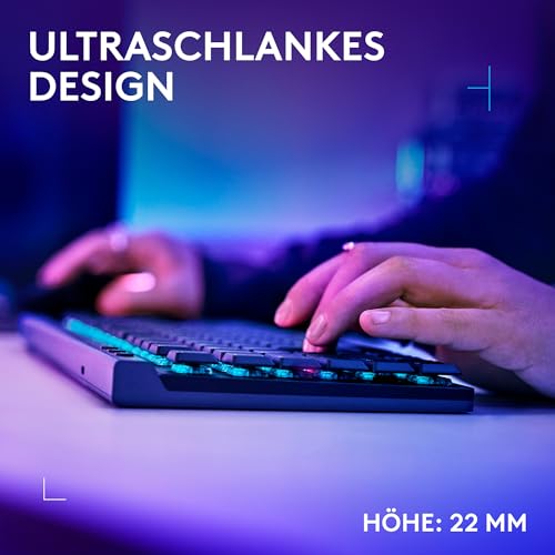 Logitech G G515 Lightspeed TKL kabellose Flache Gaming-Tastatur, LIGHTSYNC RGB, dünnes Profil ohne Ziffernblock, PBT-Tastenkappen, taktile mechanische Switches, Deutsches QWERTZ-Layout - Schwarz Bild 4