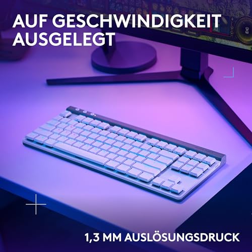 Logitech G G515 Lightspeed TKL kabellose Flache Gaming-Tastatur, LIGHTSYNC RGB, dünnes Profil ohne Ziffernblock, PBT-Tastenkappen, taktile mechanische Switches, Deutsches QWERTZ-Layout - Weiß Bild 3