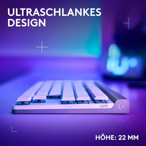 Logitech G G515 Lightspeed TKL kabellose Flache Gaming-Tastatur, LIGHTSYNC RGB, dünnes Profil ohne Ziffernblock, PBT-Tastenkappen, taktile mechanische Switches, Deutsches QWERTZ-Layout - Weiß Bild 4