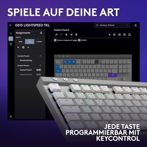 Logitech G G515 Lightspeed TKL kabellose Flache Gaming-Tastatur, LIGHTSYNC RGB, dünnes Profil ohne Ziffernblock, PBT-Tastenkappen, taktile mechanische Switches, Deutsches QWERTZ-Layout - Weiß Bild 7