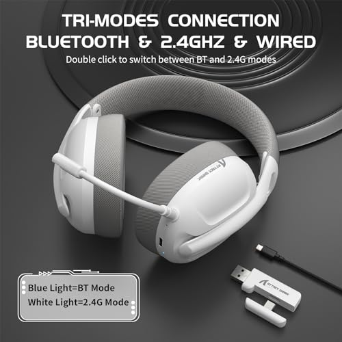 ATTACK SHARK L80 Ultra Leichtes Drahtloses Gaming-Headset, BT 5.3, 2.4G, 3.5mm Kabelgebunden, 50 Std, 40mm Pro-G Treiber, Gaming-Kopfhörer mit Abnehmbaren Mikrofon, für PC, Mac, Mobilgeräte - Weiß Bild 2