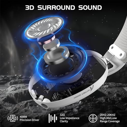 ATTACK SHARK L80 Ultra Leichtes Drahtloses Gaming-Headset, BT 5.3, 2.4G, 3.5mm Kabelgebunden, 50 Std, 40mm Pro-G Treiber, Gaming-Kopfhörer mit Abnehmbaren Mikrofon, für PC, Mac, Mobilgeräte - Weiß Bild 4