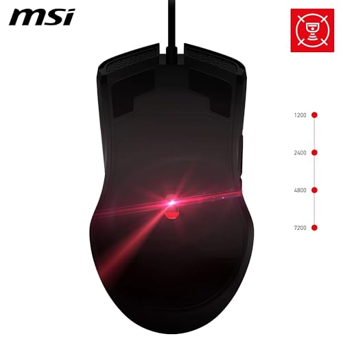 MSI Forge GM300 Gaming-Maus – 7200 DPI optischer Sensor, symmetrisch, 10 Mio. Klicks, 7 Tasten, 8 ms Latenz, RGB-LED, 118 g – kabelgebunden Bild 6