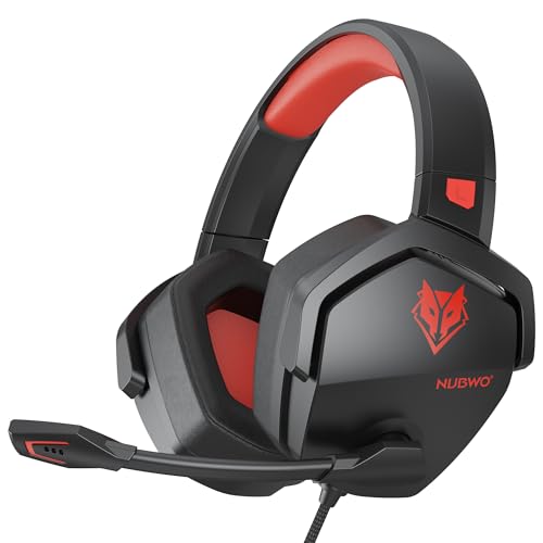 NUBWO N16 Gaming Headset – Mikrofon mit Geräuschunterdrückung, Stereo Sound und Komfortables Design für PS5, PS4, Xbox One, NS, PC, Laptop und Mac - Rot Bild 1