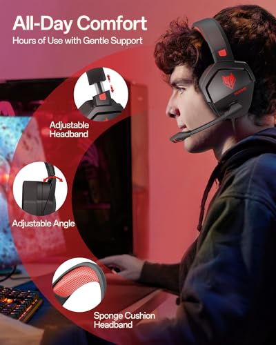 NUBWO N16 Gaming Headset – Mikrofon mit Geräuschunterdrückung, Stereo Sound und Komfortables Design für PS5, PS4, Xbox One, NS, PC, Laptop und Mac - Rot Bild 4