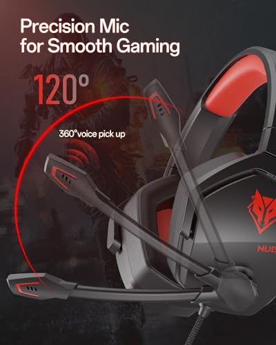 NUBWO N16 Gaming Headset – Mikrofon mit Geräuschunterdrückung, Stereo Sound und Komfortables Design für PS5, PS4, Xbox One, NS, PC, Laptop und Mac - Rot Bild 5