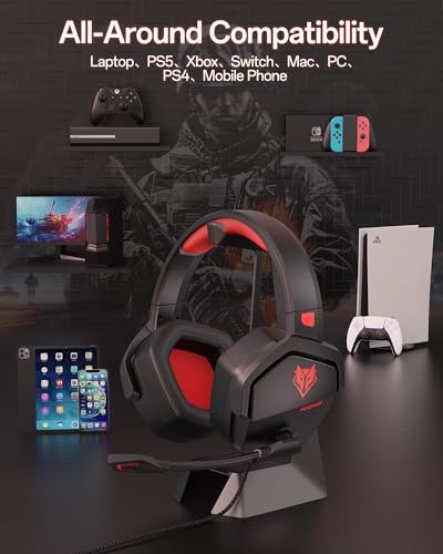 NUBWO N16 Gaming Headset – Mikrofon mit Geräuschunterdrückung, Stereo Sound und Komfortables Design für PS5, PS4, Xbox One, NS, PC, Laptop und Mac - Rot Bild 6