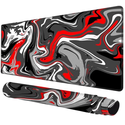 Rcege Großer Mauspad für Schreibtisch - Gaming-Mauspad mit genähten Kanten, Nicht rutschender Unterlage, Schreibtischmatte für Tastatur und Maus (Abstract Red,600L x 300B mm) Bild 1