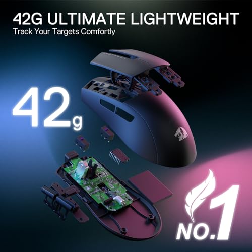 Redragon M724 Kabelgebundene Gaming Maus 42g Ultra-Leicht 12400 Max DPI Gaming Maus mit 5 Programmierbaren Tasten Ergonomischer Natürlicher Griff Software Unterstützt DIY Keybinds & DPI, Schwarz Bild 4