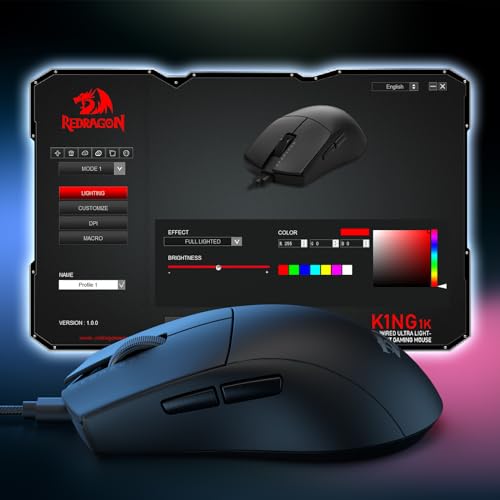 Redragon M724 Kabelgebundene Gaming Maus 42g Ultra-Leicht 12400 Max DPI Gaming Maus mit 5 Programmierbaren Tasten Ergonomischer Natürlicher Griff Software Unterstützt DIY Keybinds & DPI, Schwarz Bild 6