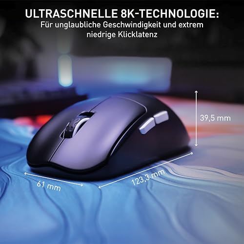 CHERRY XTRFY M68 Pro Wireless, Ultraschnelle Kabellose Gaming-Maus, 2,4 GHz Funk, Optimiert für esports, 8K-Mouse, Symmetrische Form mit Flacher Front, Schwarz Bild 3
