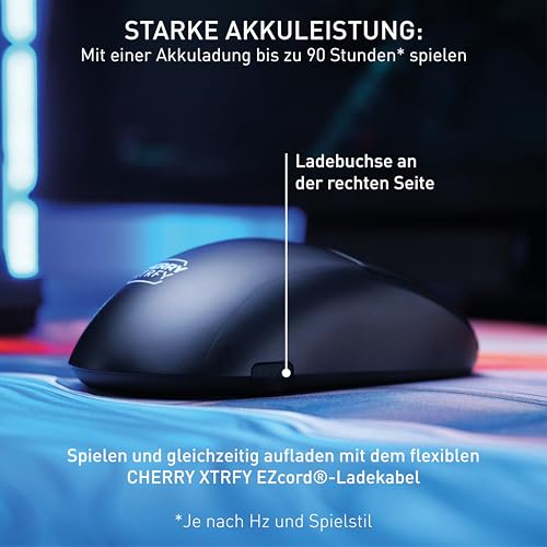 CHERRY XTRFY M68 Pro Wireless, Ultraschnelle Kabellose Gaming-Maus, 2,4 GHz Funk, Optimiert für esports, 8K-Mouse, Symmetrische Form mit Flacher Front, Schwarz Bild 7