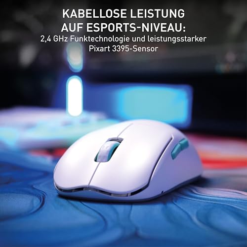 CHERRY XTRFY M68 Wireless, Ultraleichte Kabellose Gaming-Maus, 2,4 GHz Funk, Optimiert für esports, Symmetrische Form mit Besonders Niedriger Front, Weiß Bild 4