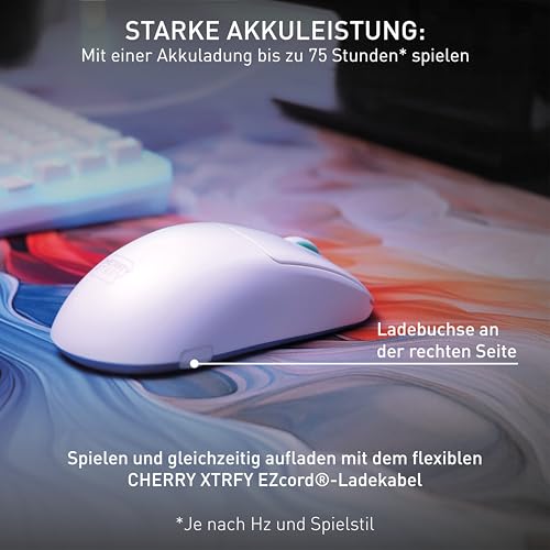 CHERRY XTRFY M68 Wireless, Ultraleichte Kabellose Gaming-Maus, 2,4 GHz Funk, Optimiert für esports, Symmetrische Form mit Besonders Niedriger Front, Weiß Bild 6